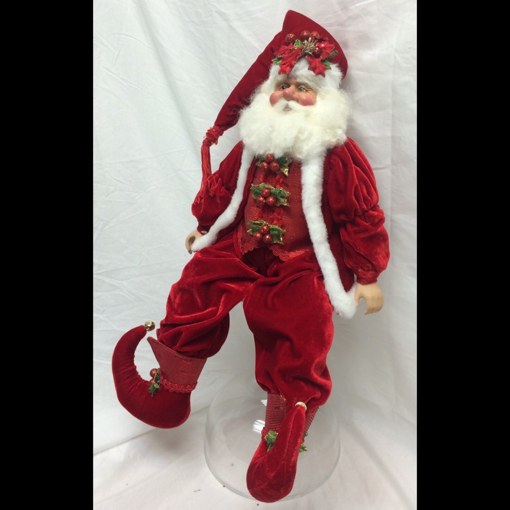 NWT red Santa Claus doll 19” jolly elf shoes